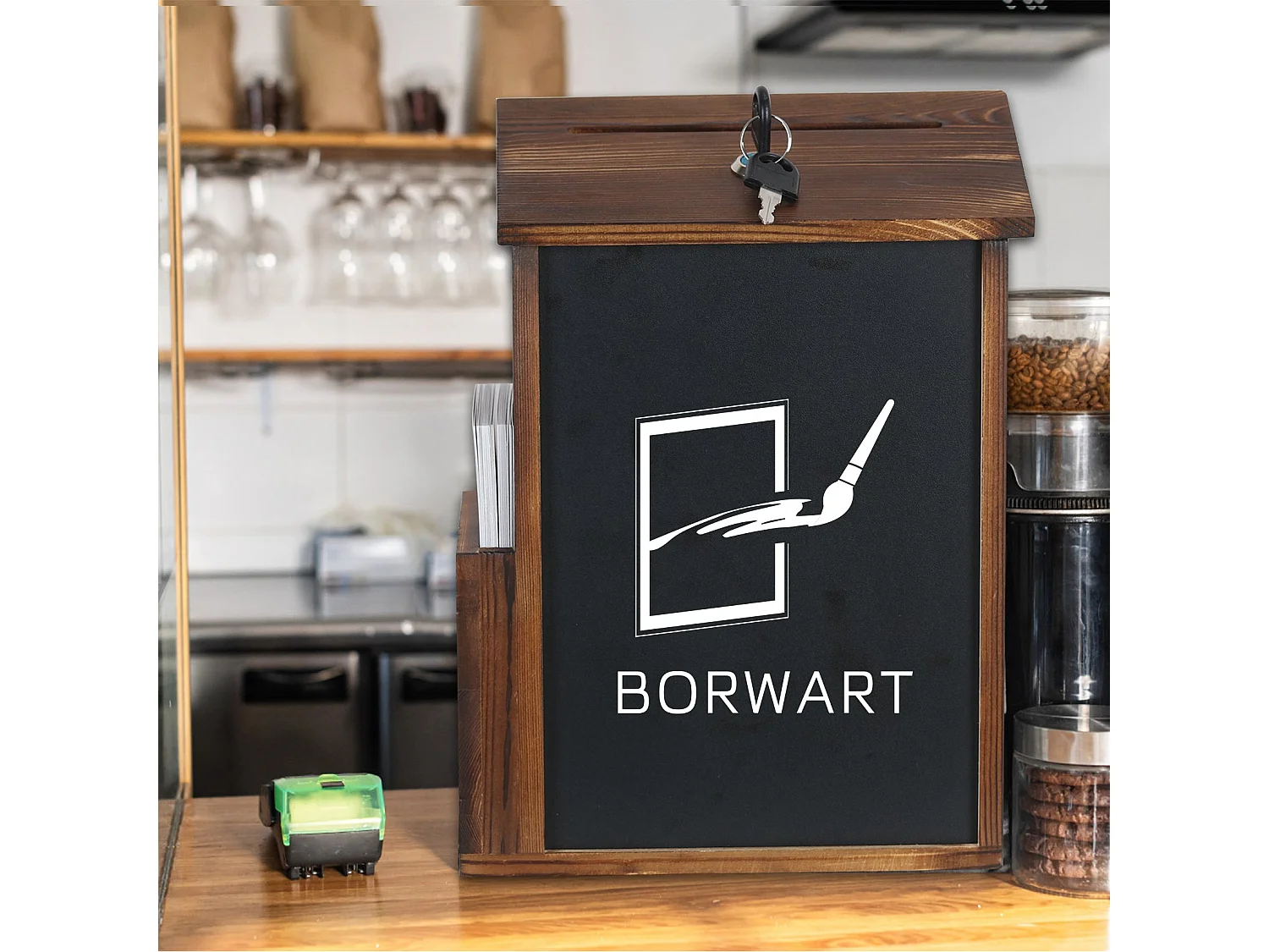 Boîte  à Suggestions, Boîte à idées Urne de Mariage Champêtre avec Tableau Boîte à Donation Murale avec Fente et Serrure Boîte