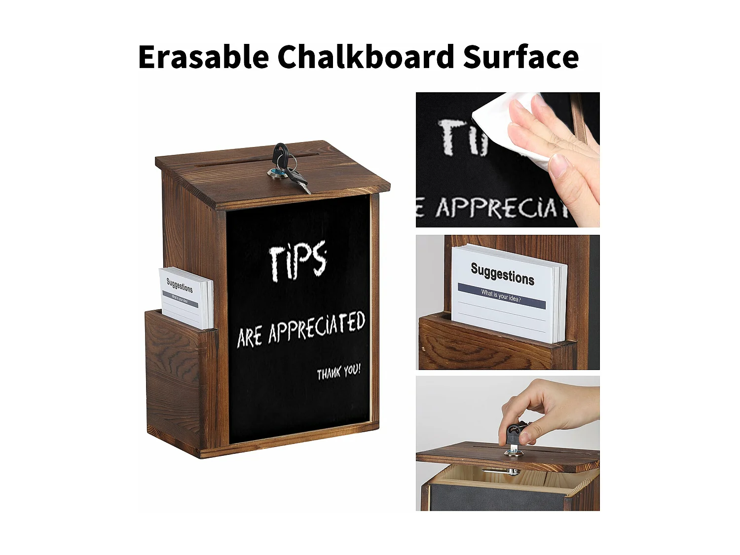 Boîte  à Suggestions, Boîte à idées Urne de Mariage Champêtre avec Tableau Boîte à Donation Murale avec Fente et Serrure Boîte