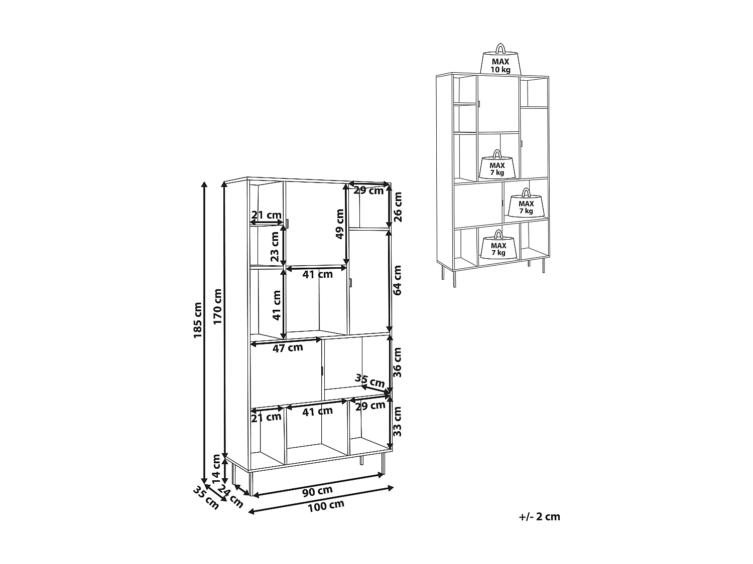 Bücherregal heller Holzfarbton mit 11 Regalböden 3 Türen Amos