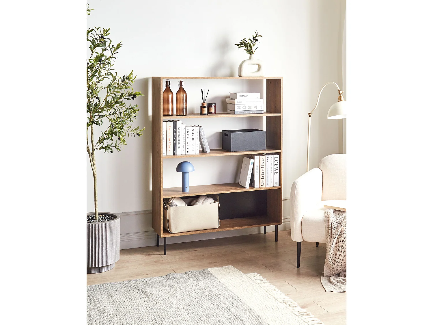 Bücherregal dunkler Holzfarbton mit 4 Fächern modernes Design Nanton