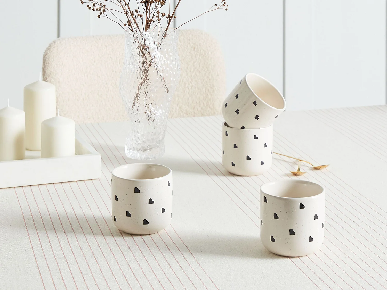 Set of 4 Mugs ANNISE Stoneware Off-White