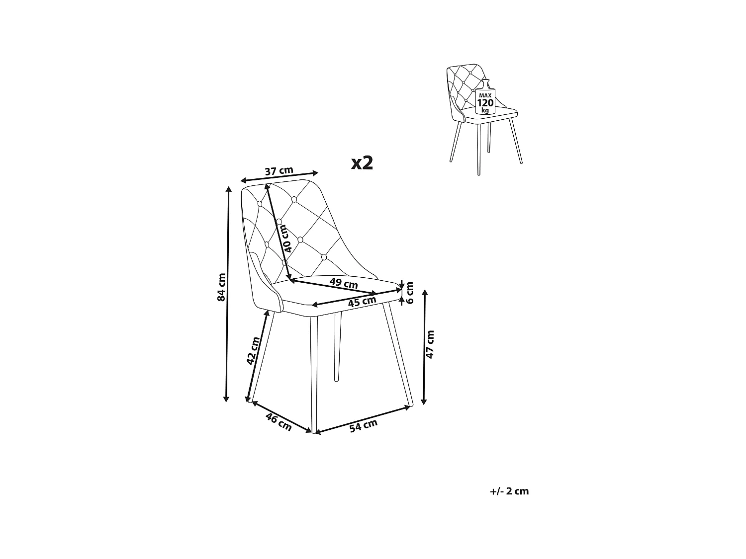 Lot de 2 chaises de salle à manger VALERIE Cuir PU Marron doré