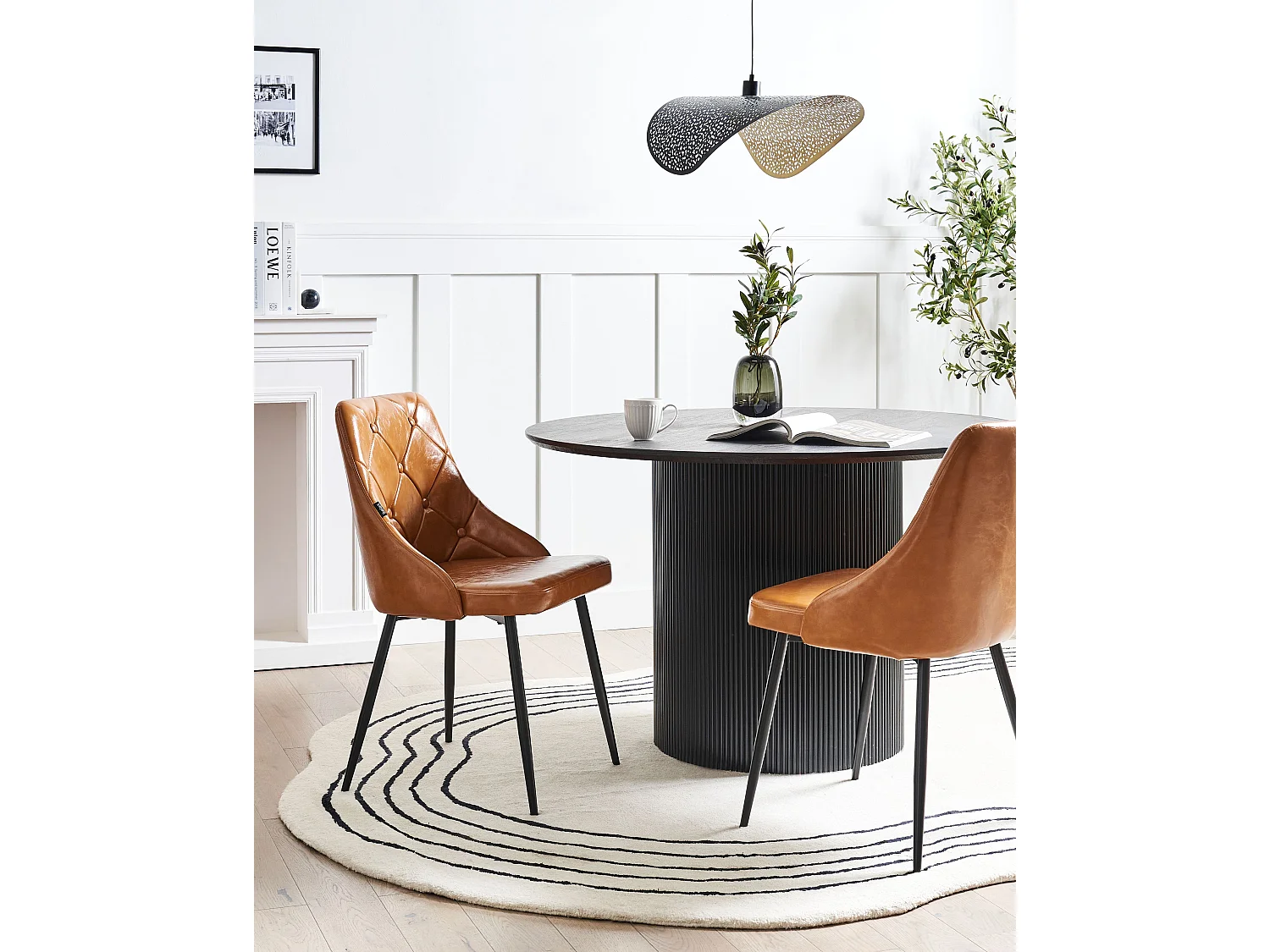 Lot de 2 chaises de salle à manger VALERIE Cuir PU Marron doré