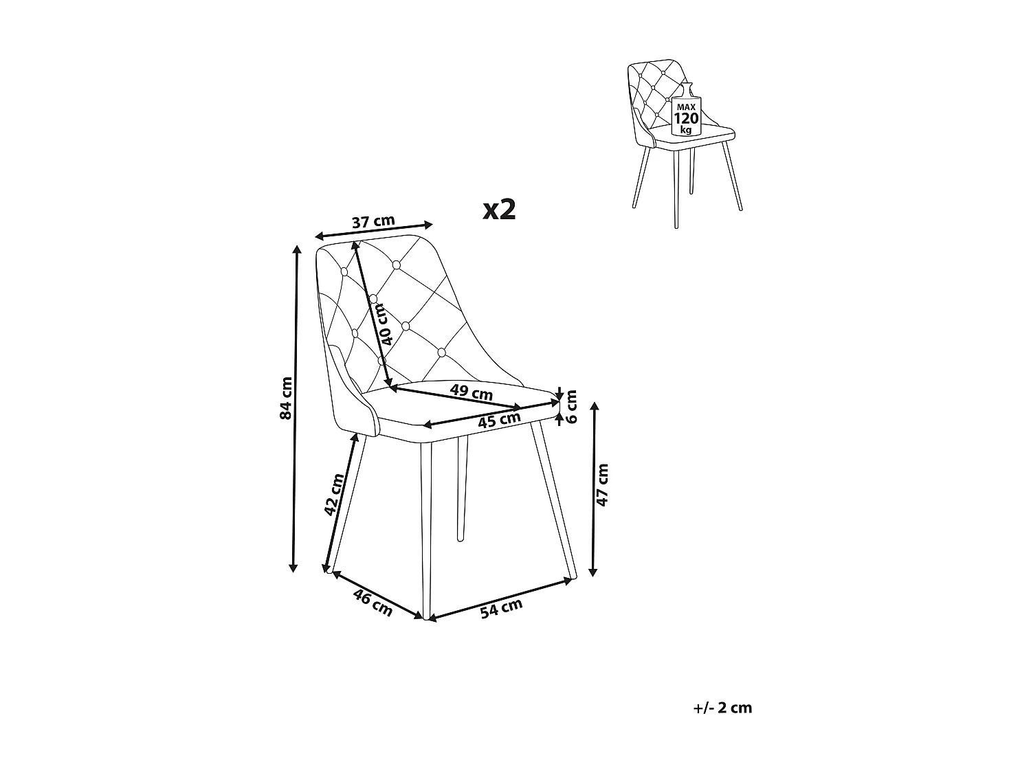 Lot de 2 chaises de salle à manger VALERIE Cuir PU Marron doré