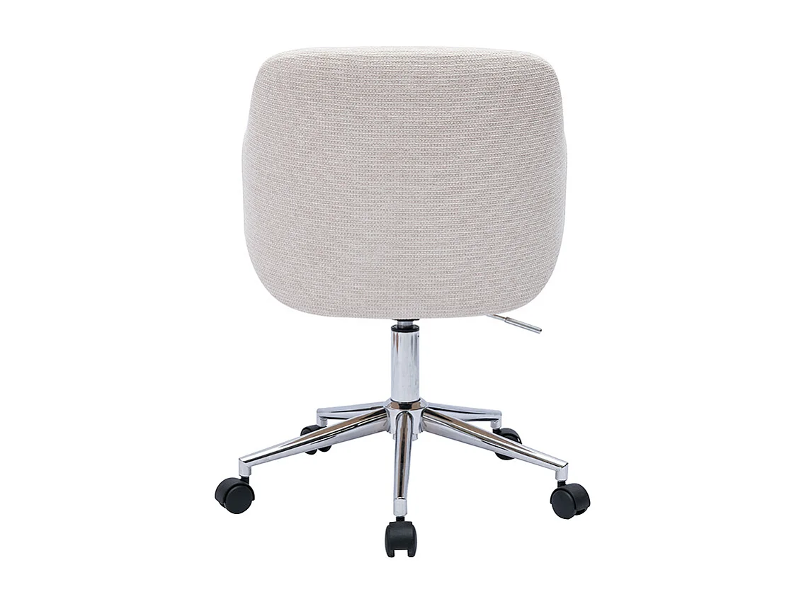 Chaise de bureau à roulettes en tissu chenille beige, bois clair et métal chromé EARL