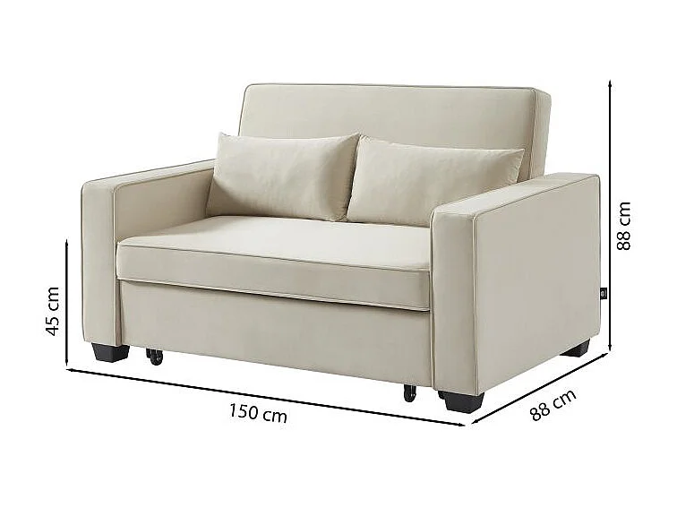 Canapé droit convertible velours 2 places beige ÉPIDOTE