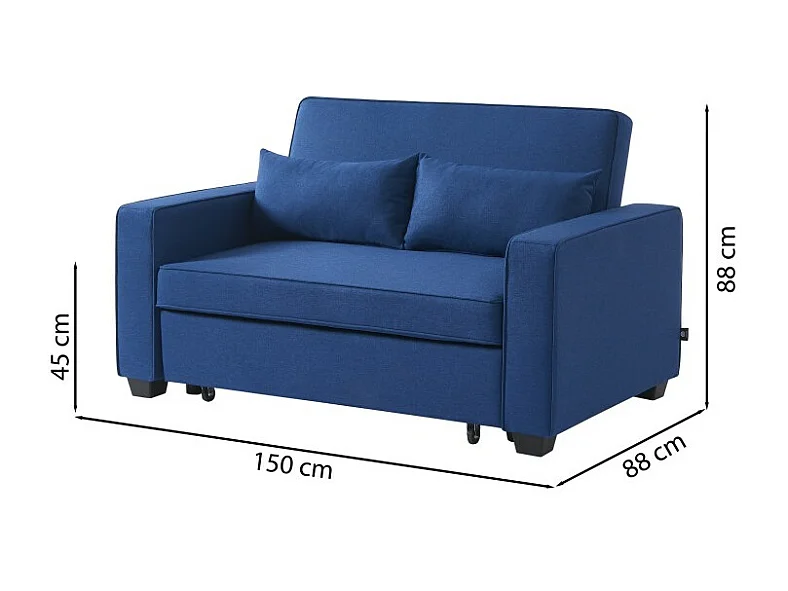 Canapé droit convertible tissu 2 places bleu ÉPIDOTE
