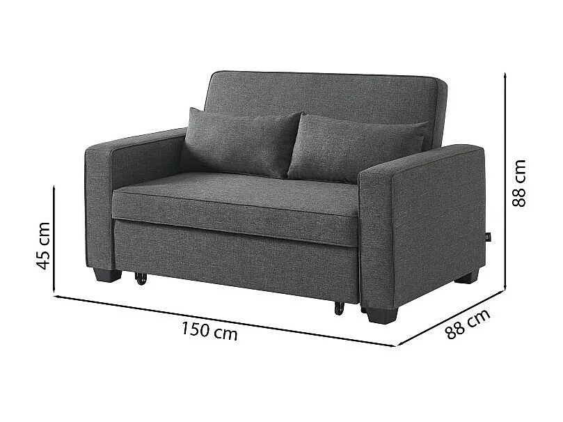 Canapé droit convertible tissu 2 places gris ÉPIDOTE