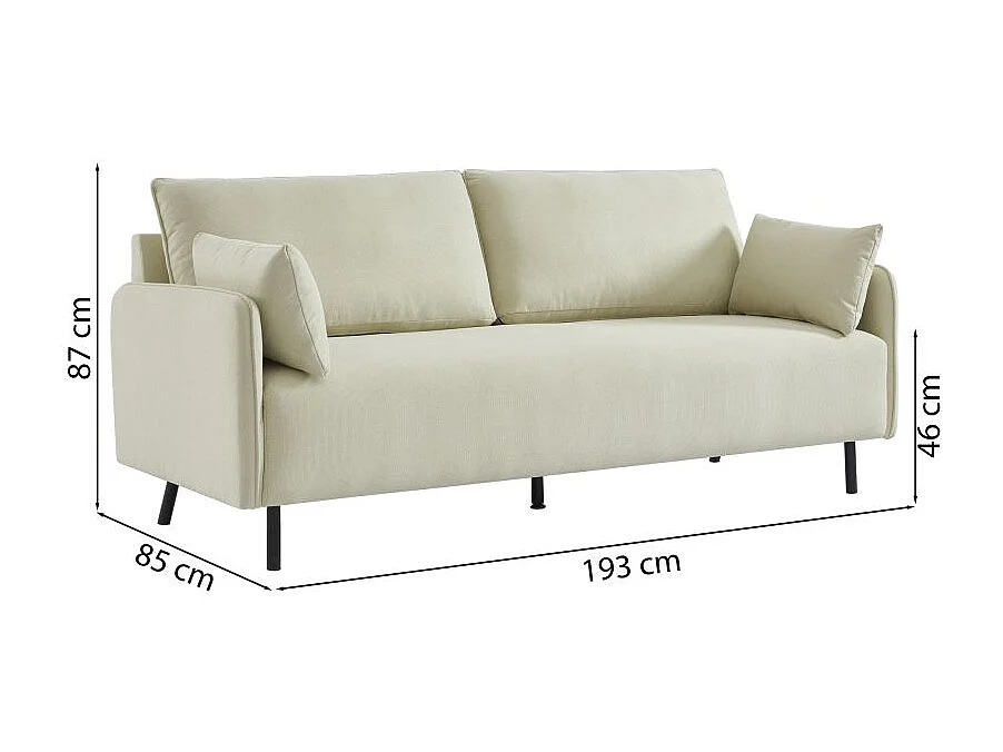 Canapé droit fixe tissu 3 places beige SÉRÉNITE