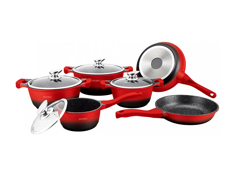 Royalty Line RL-BS1010M: Batterie de cuisine 10 pièces à revêtement céramique Rouge/Noir