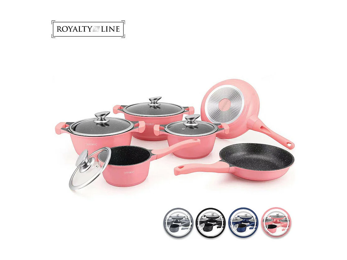 Royalty Line RL-BS1010M: Batterie de cuisine 10 pièces à revêtement céramique Rouge/Noir