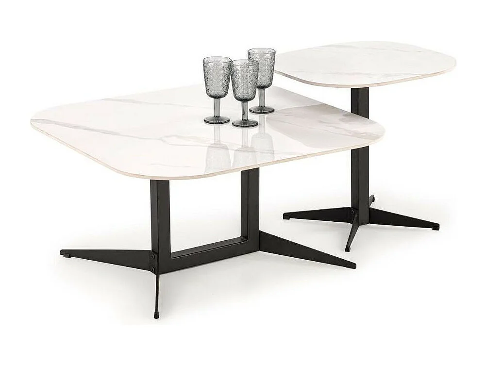 Table basse carrée 80cm - aspect marbre blanc - Isla