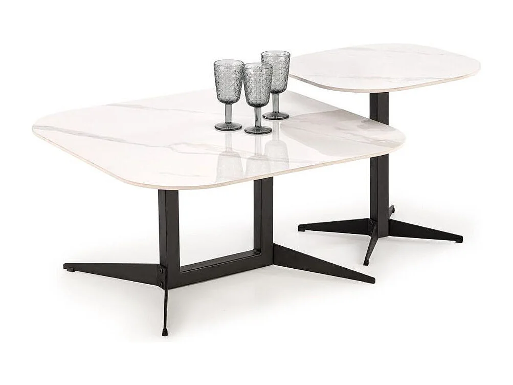 Table basse carrée 80cm - aspect marbre blanc - Isla