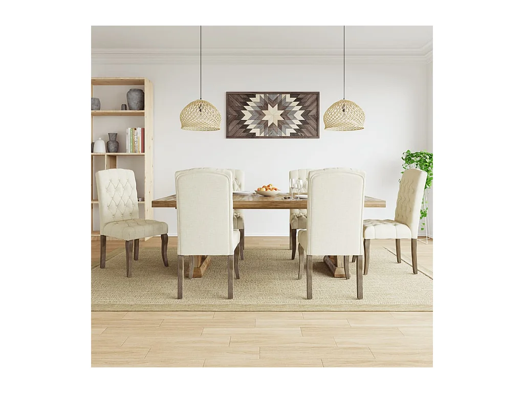 Chaises à manger lot de 6 beige tissu à l'aspect de lin