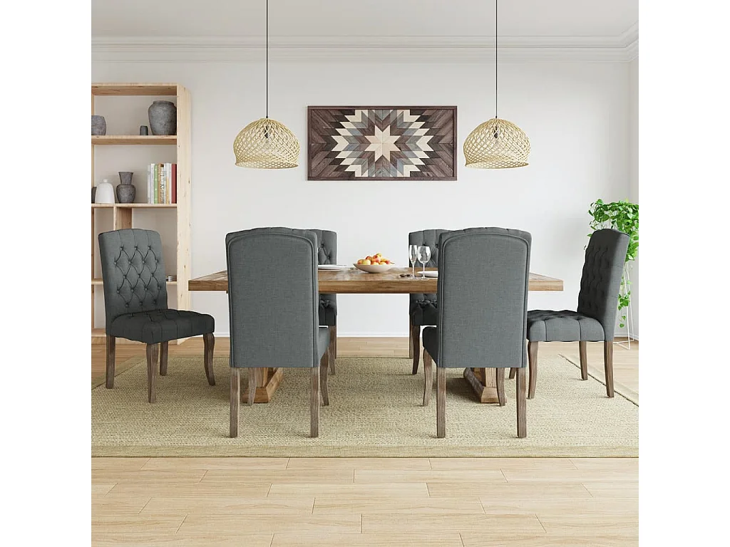 Chaises à manger lot de 6 gris tissu à l'aspect de lin