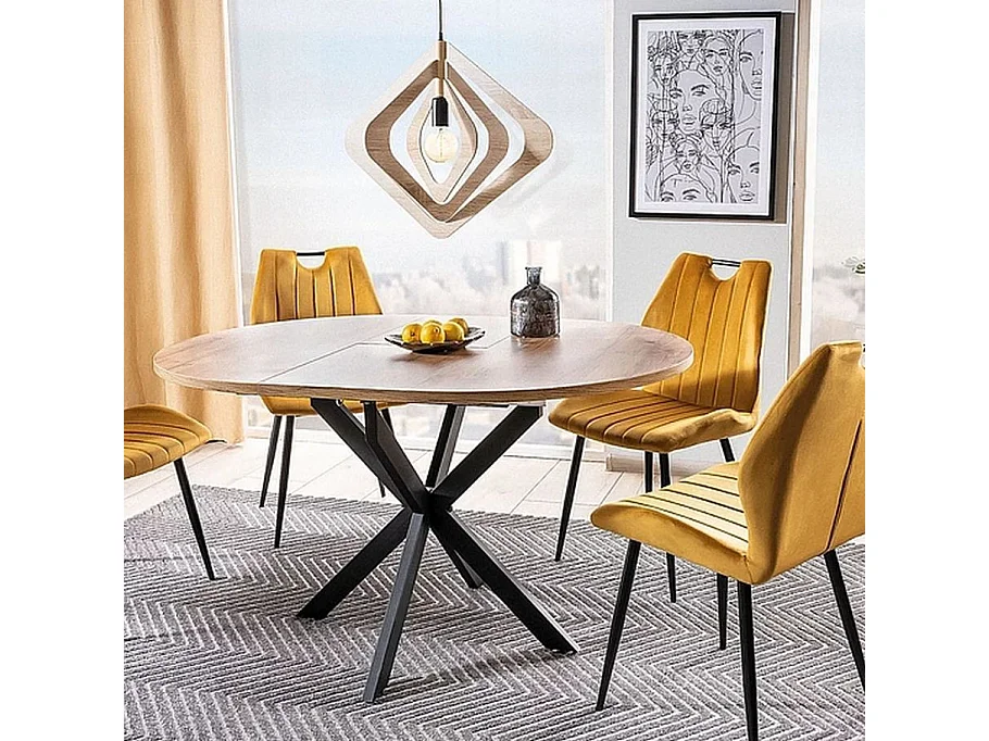 Mesa redonda 100 / 135 cm estilo madera y patas de metal Larry