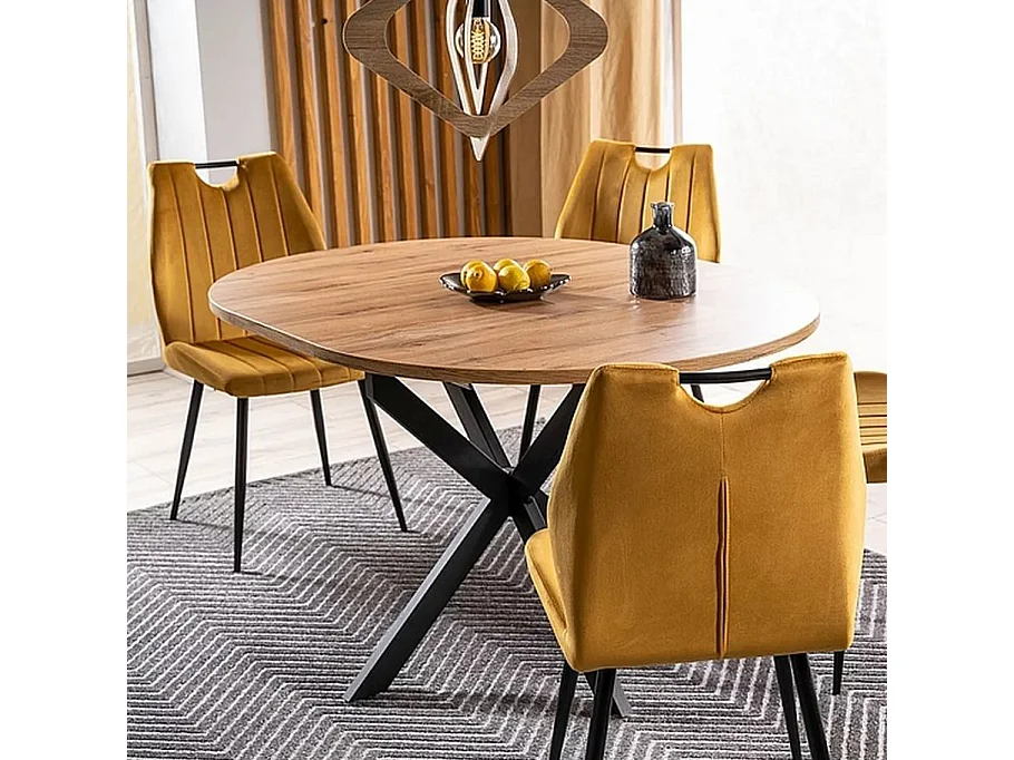 Mesa redonda 100 / 135 cm estilo madera y patas de metal Larry