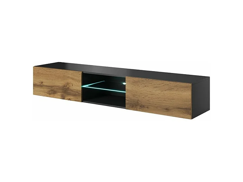 Soporte de TV suspendido de 180 cm en roble y gris con iluminación LED Trevise - Sin LED