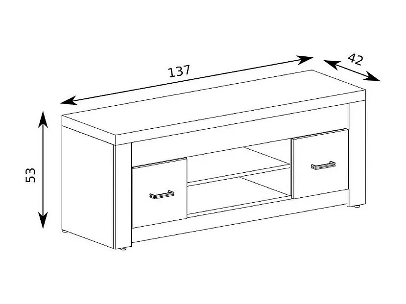 Meuble TV bois blanchi avec poignées en métal Forever - Sans LED