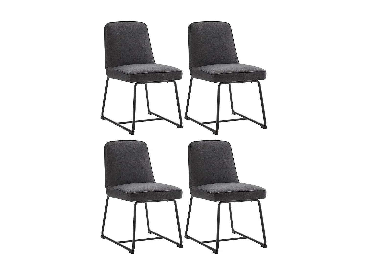 Silla de comedor de lino, 4 piezas, metal negro, reposabrazos, gris
