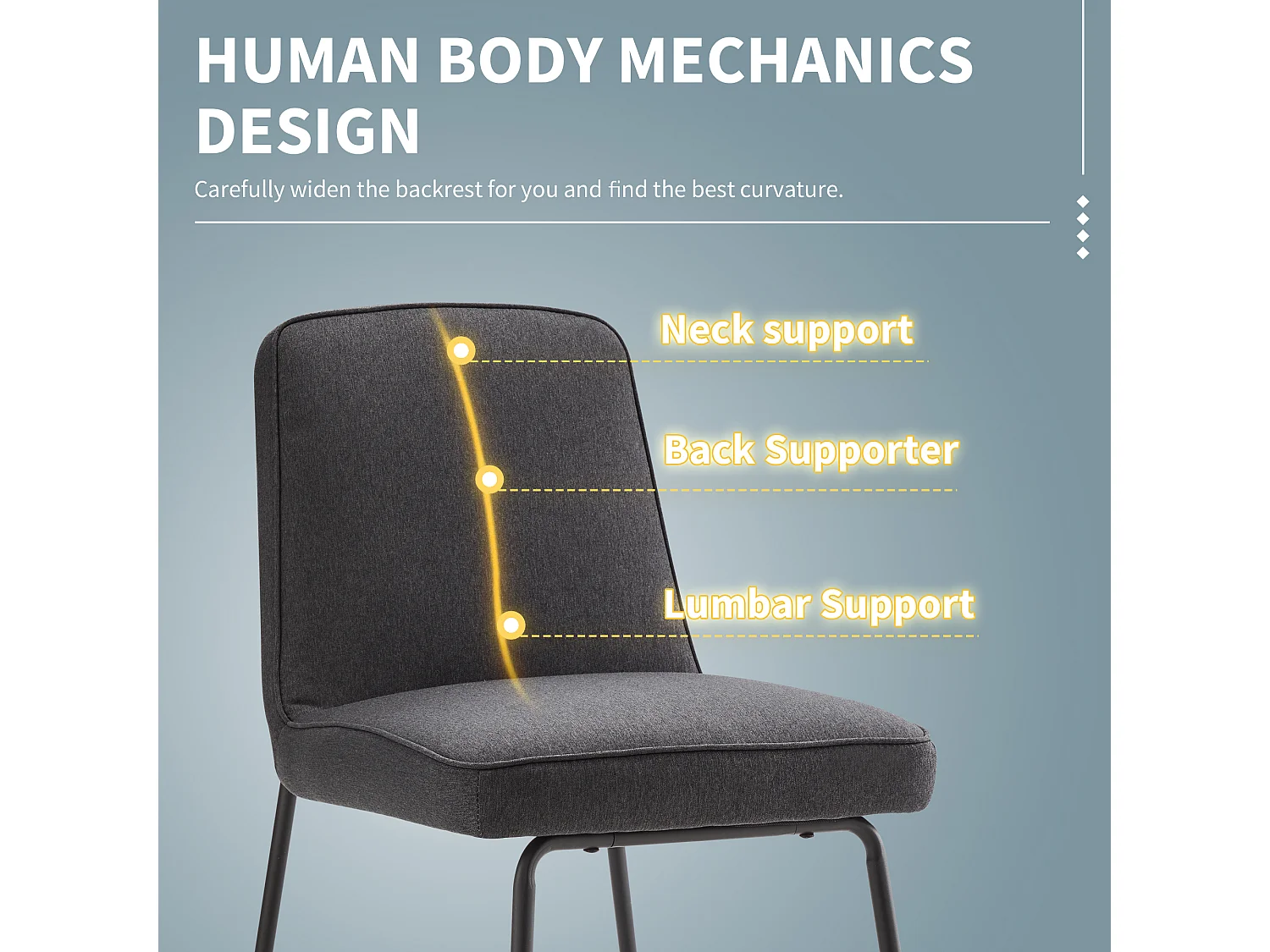 Silla de comedor de lino, 4 piezas, metal negro, reposabrazos, gris