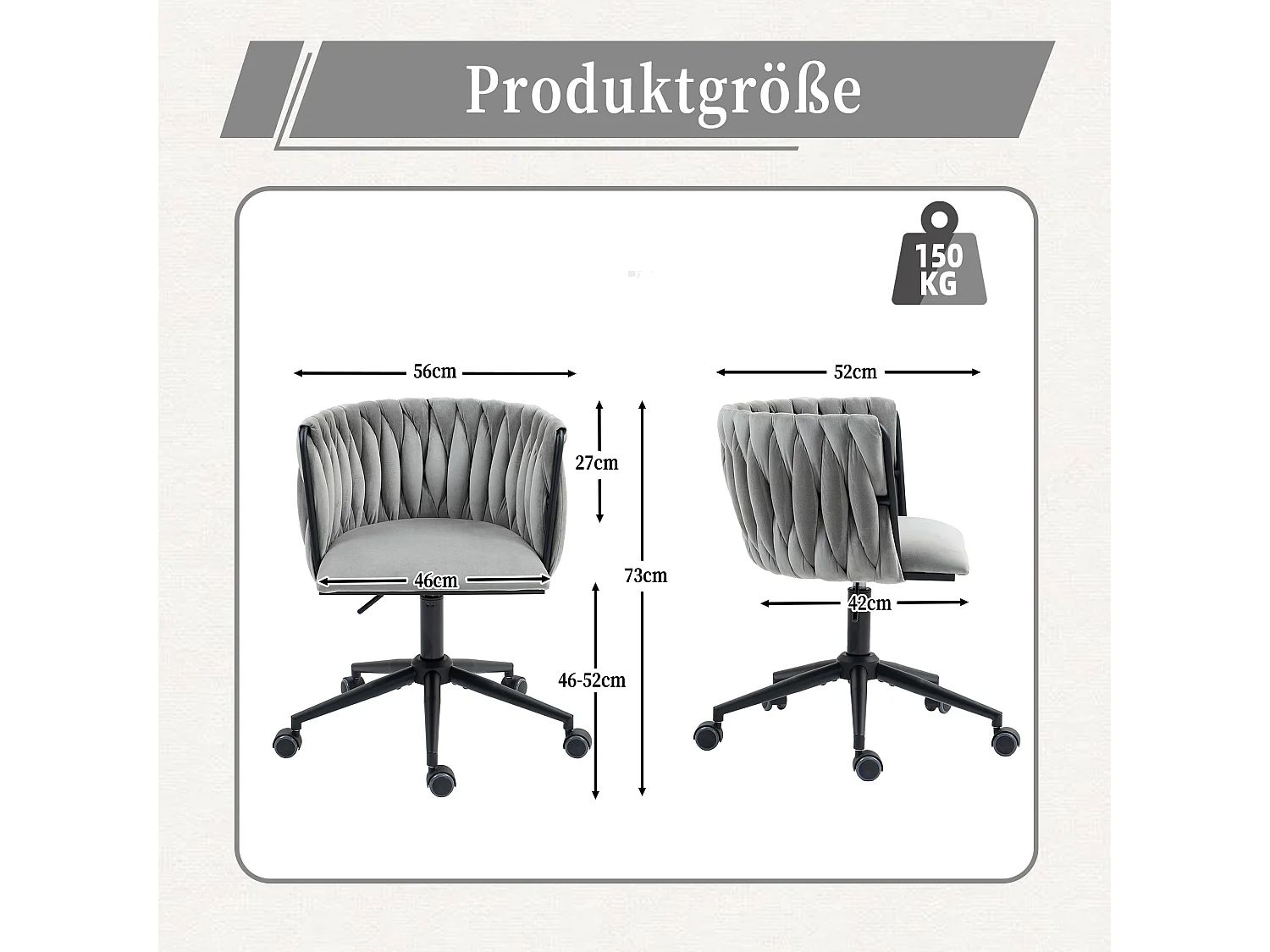 Cadeira de escritório de veludo macio, rotação de 360°, ajuste de altura, design ergonômico