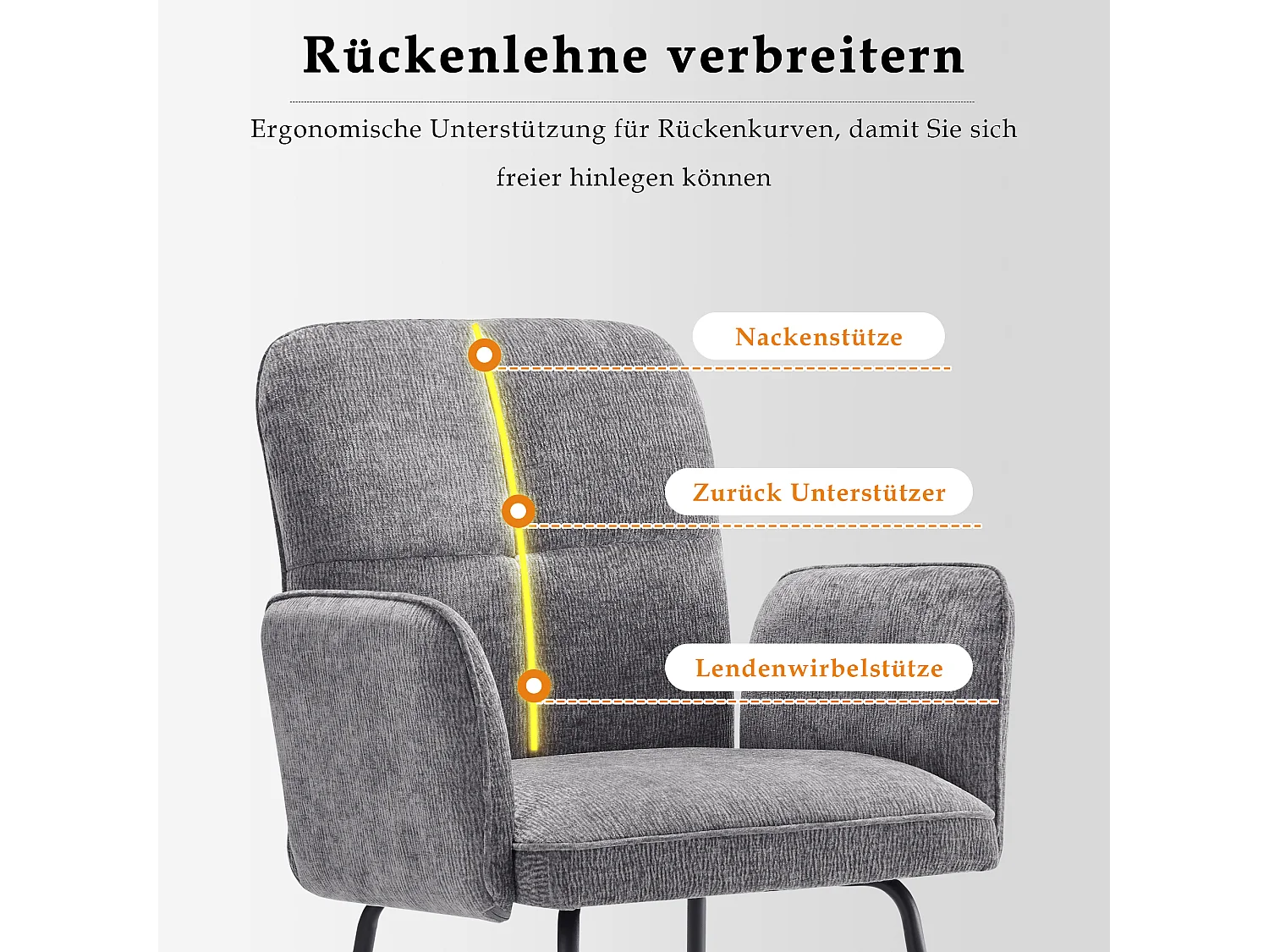 Cadeiras de sala de jantar (6 peças), poltronas de tecido cinza, pernas de metal preto
