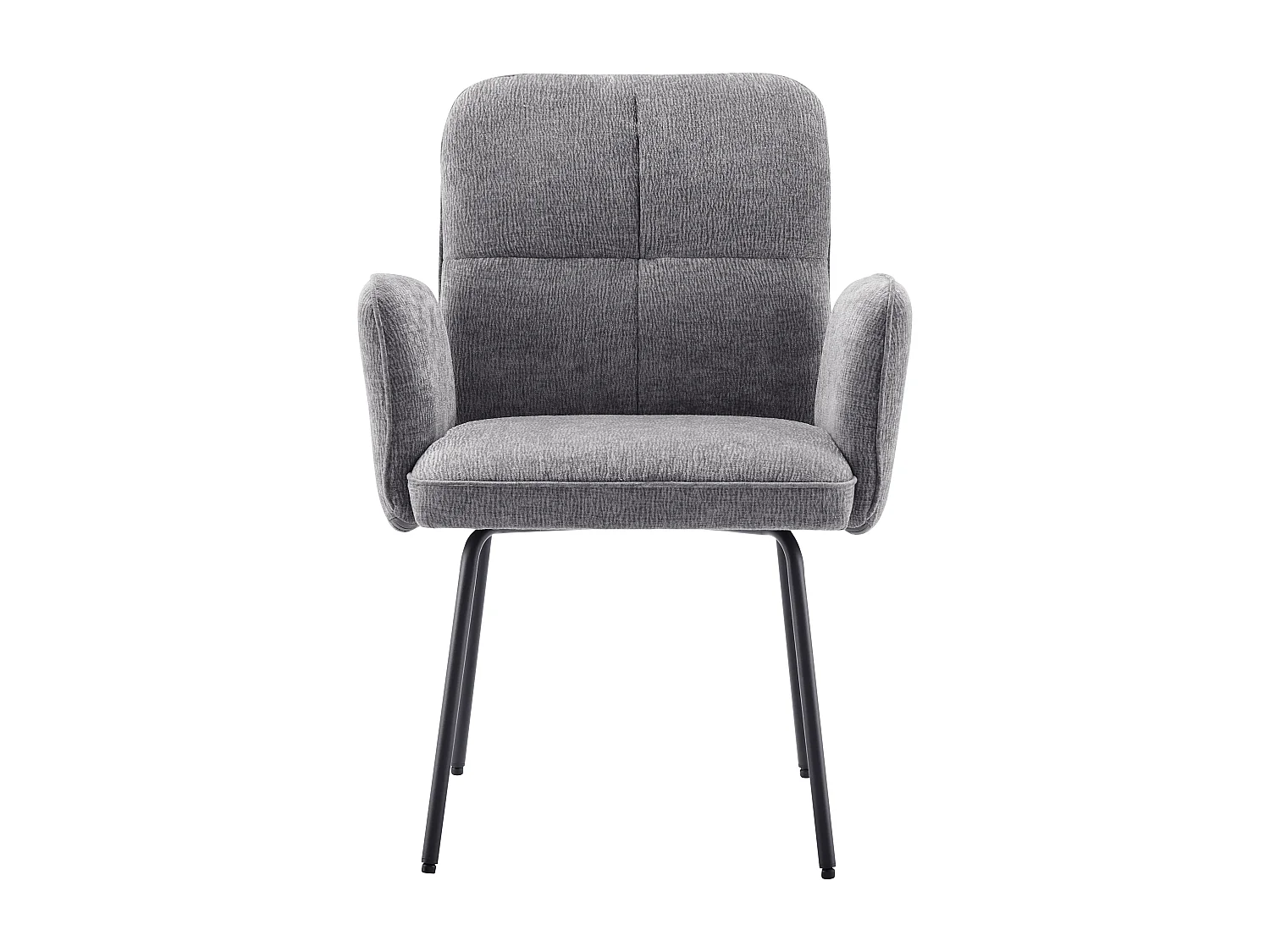 Cadeiras de sala de jantar (6 peças), poltronas de tecido cinza, pernas de metal preto