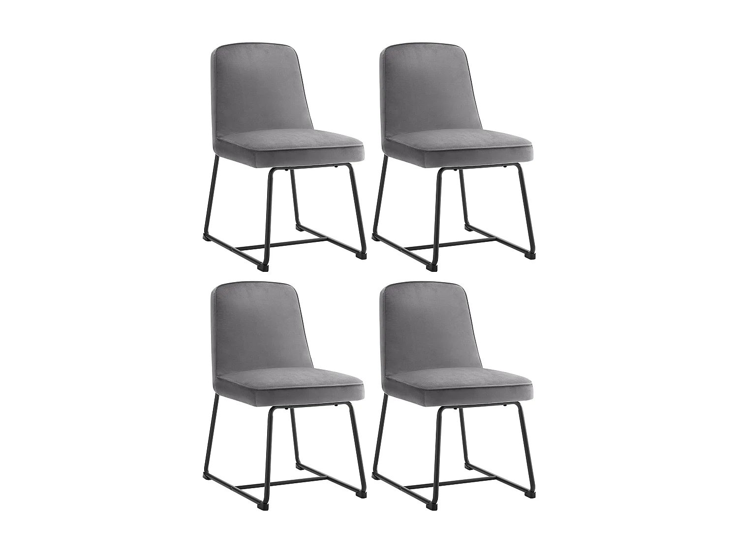 Sedia da pranzo in velluto, 4 pezzi, metallo nero, braccioli, grigio