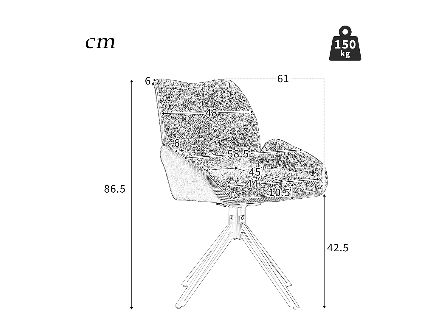 Cadeira de jantar giratória 360° com tecido sherpa, almofada larga e confortável, pernas de metal bege, 44x45x86 cm, conjunto de 6