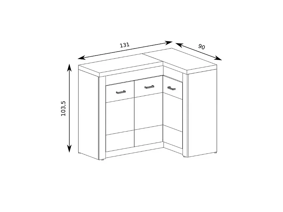 Buffet d'angle bois blanchi avec poignées en métal Forever - Sans LED