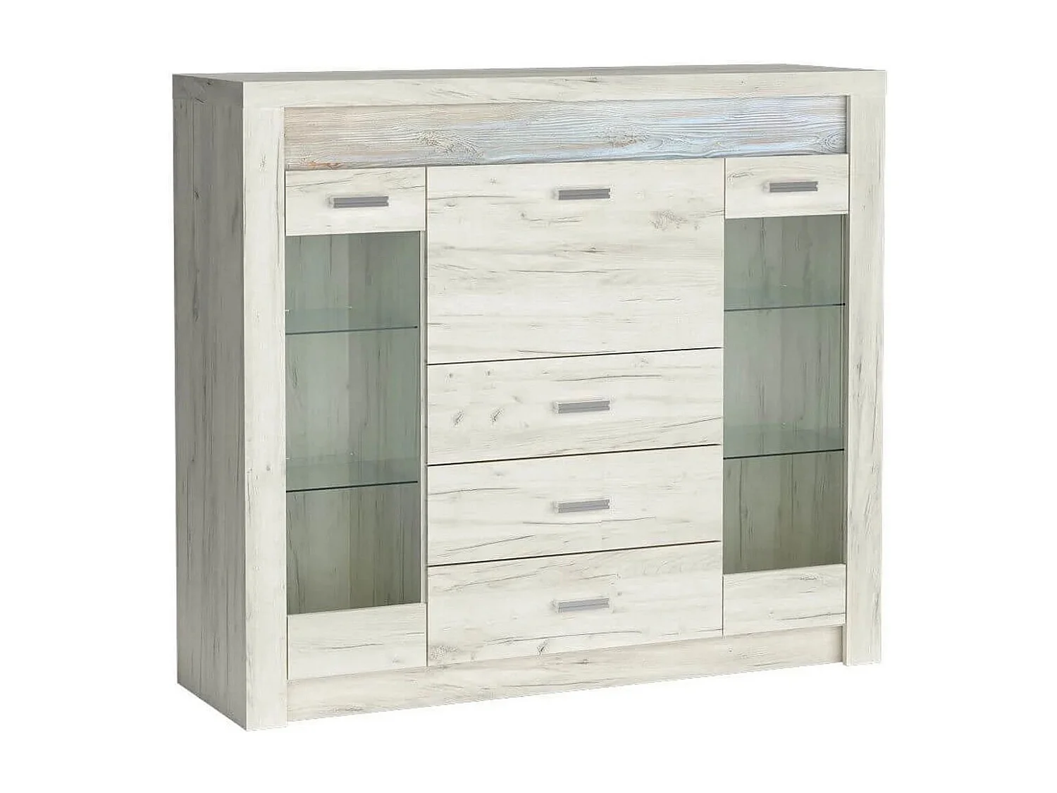 Credenza in legno sbiancato - 2 ante 4 cassetti - Forever - bianco