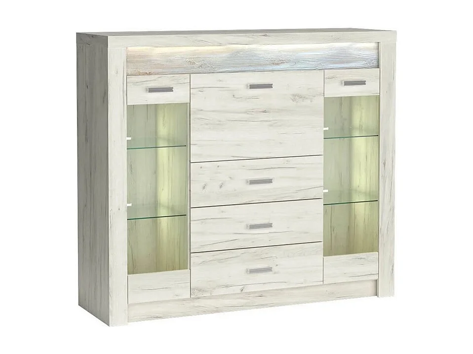 Aparador de madera blanqueada - 2 puertas 4 cajones - Forever - blanco