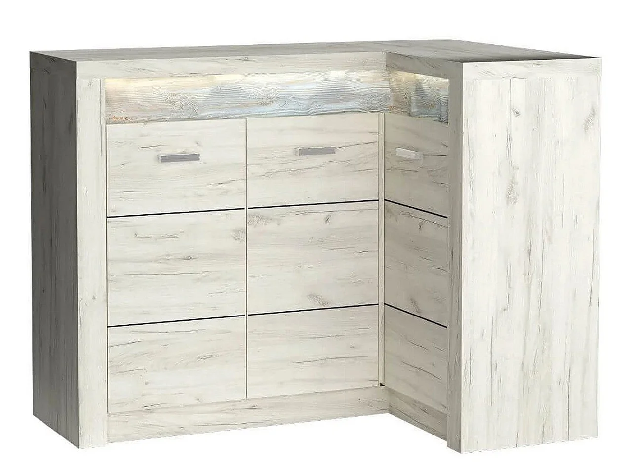 Credenza angolare in legno sbiancato con maniglie in metallo Forever - bianco
