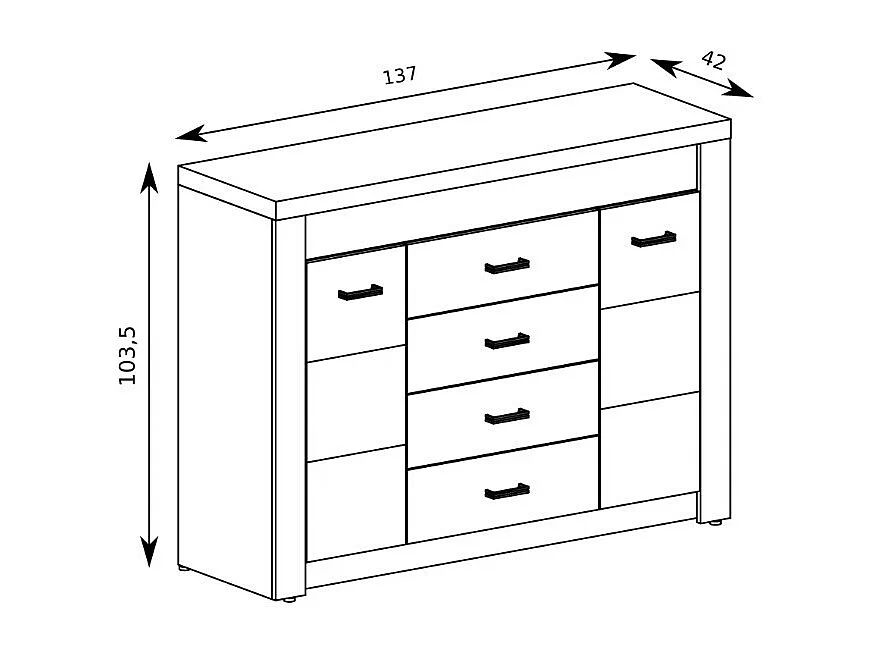 Aparador de madera blanqueada con tiradores de metal Forever - Sin LEDs