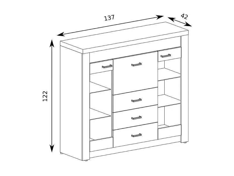 Vetrina buffet in legno sbiancato - 2 ante 4 cassetti - Forever - Senza LED