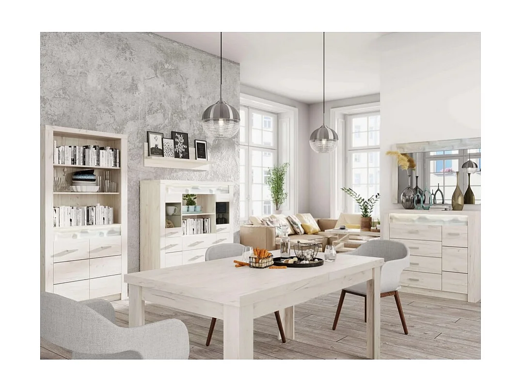 Vetrina buffet in legno sbiancato - 2 ante 4 cassetti - Forever - Senza LED