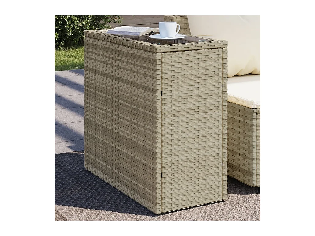Table d'appoint de jardin avec dessus en verre gris clair rotin