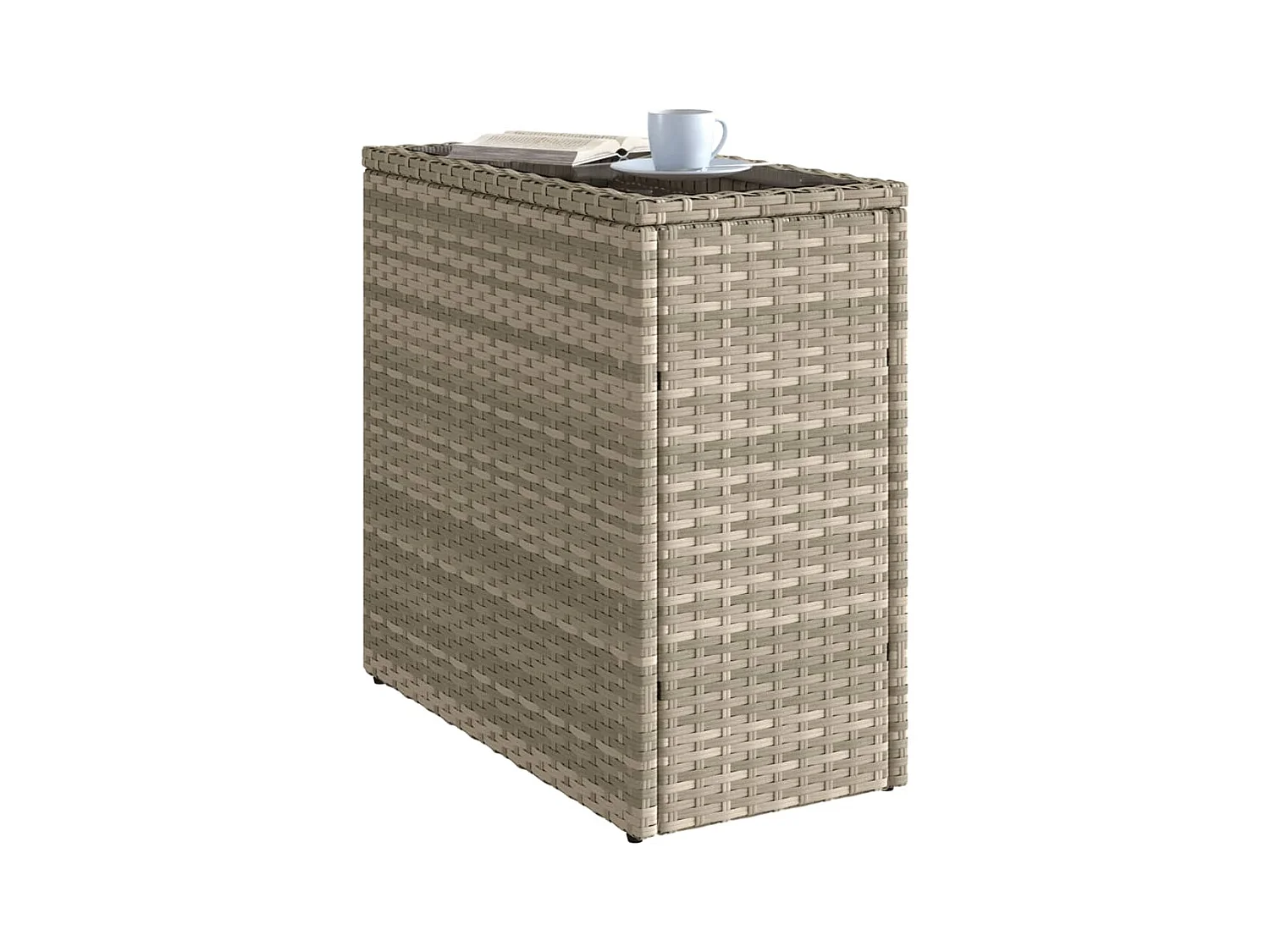 Garten-Beistelltisch mit Glasplatte 58x27,5x55 cm Poly Rattan