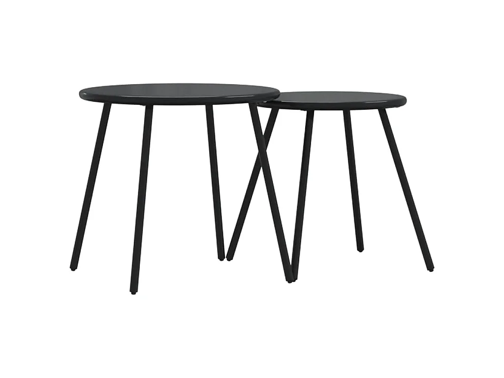 Tables basses de jardin 2pcs rondes noir acier enduit de poudre