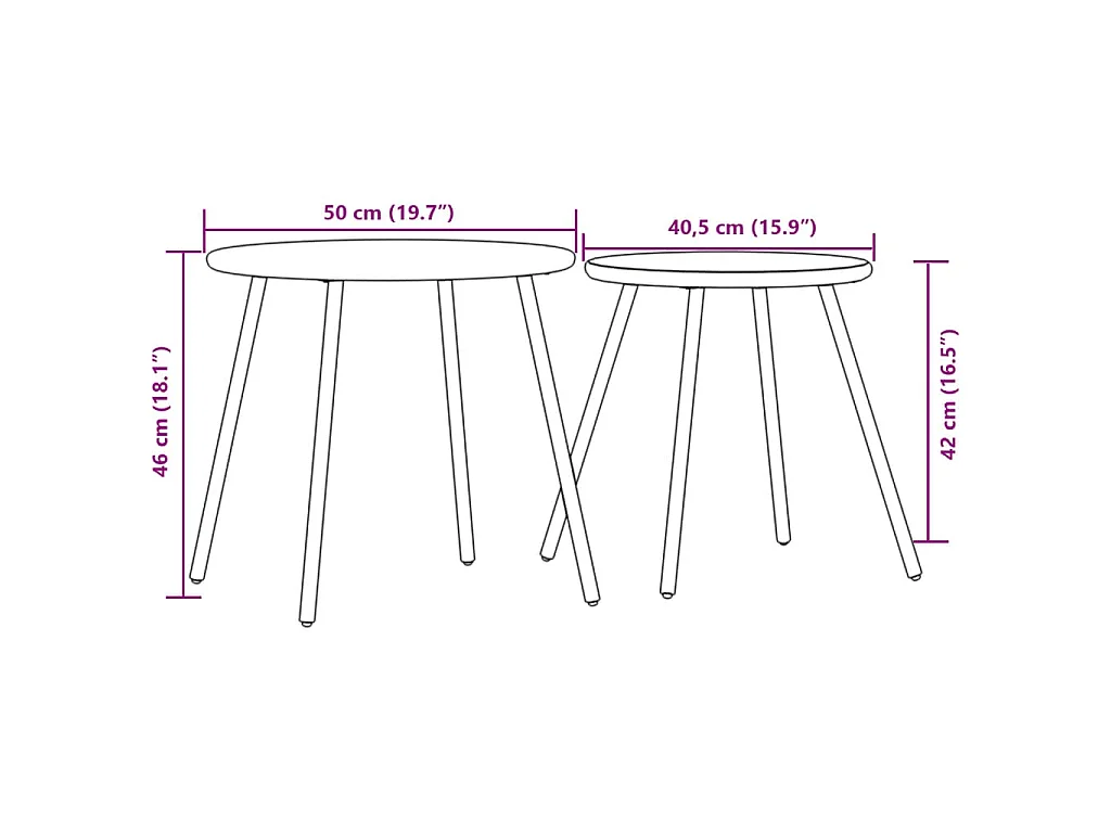 Tables basses de jardin 2pcs rondes noir acier enduit de poudre