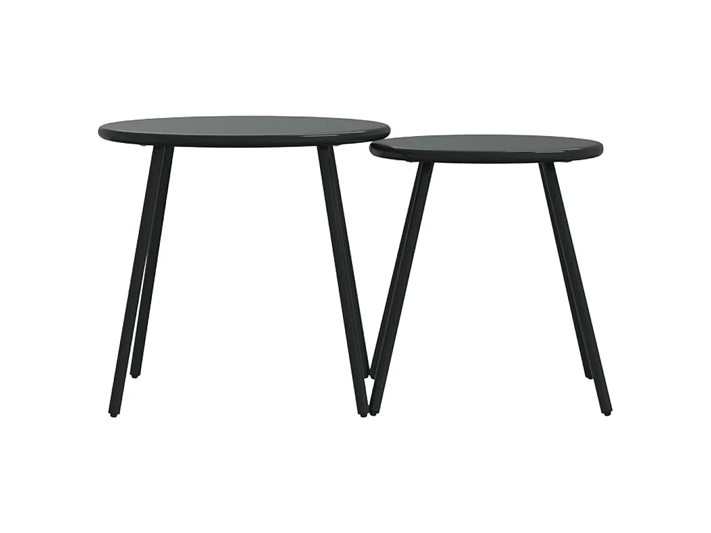 Tables basses de jardin 2pcs rondes noir acier enduit de poudre