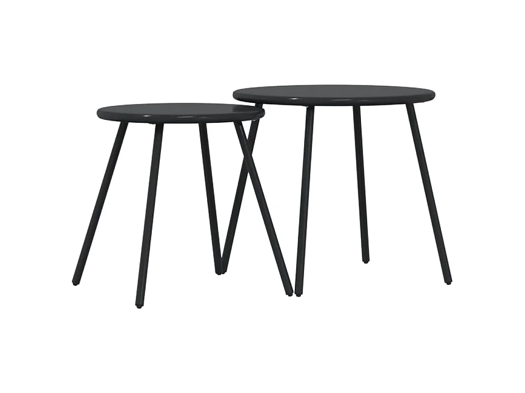 Mesas centro p/ jardim redondas 2 pcs aço revestido a pó preto