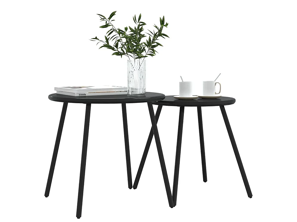 Mesas centro p/ jardim redondas 2 pcs aço revestido a pó preto