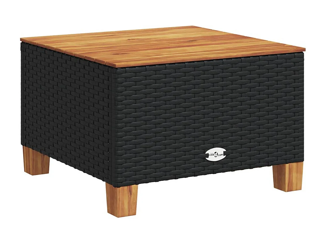 Table de jardin noir 55x55x36 cm résine tressée et bois acacia