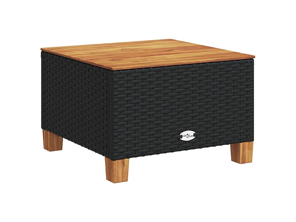 Table de jardin noir 55x55x36 cm résine tressée et bois acacia