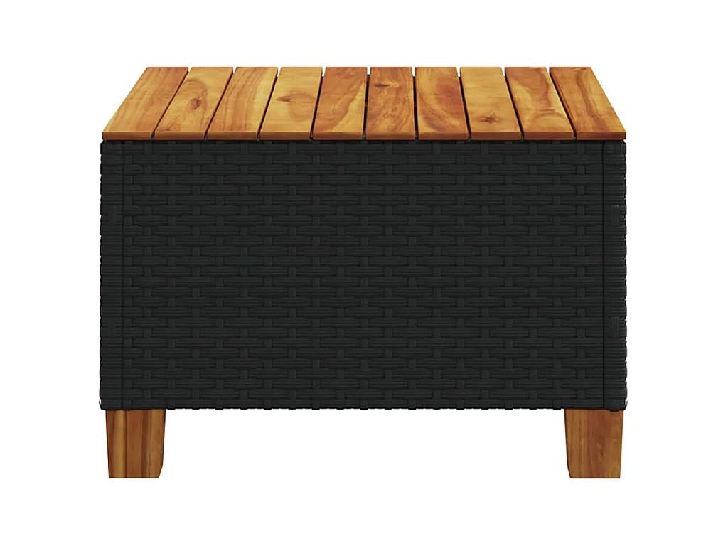 Table de jardin noir 55x55x36 cm résine tressée et bois acacia
