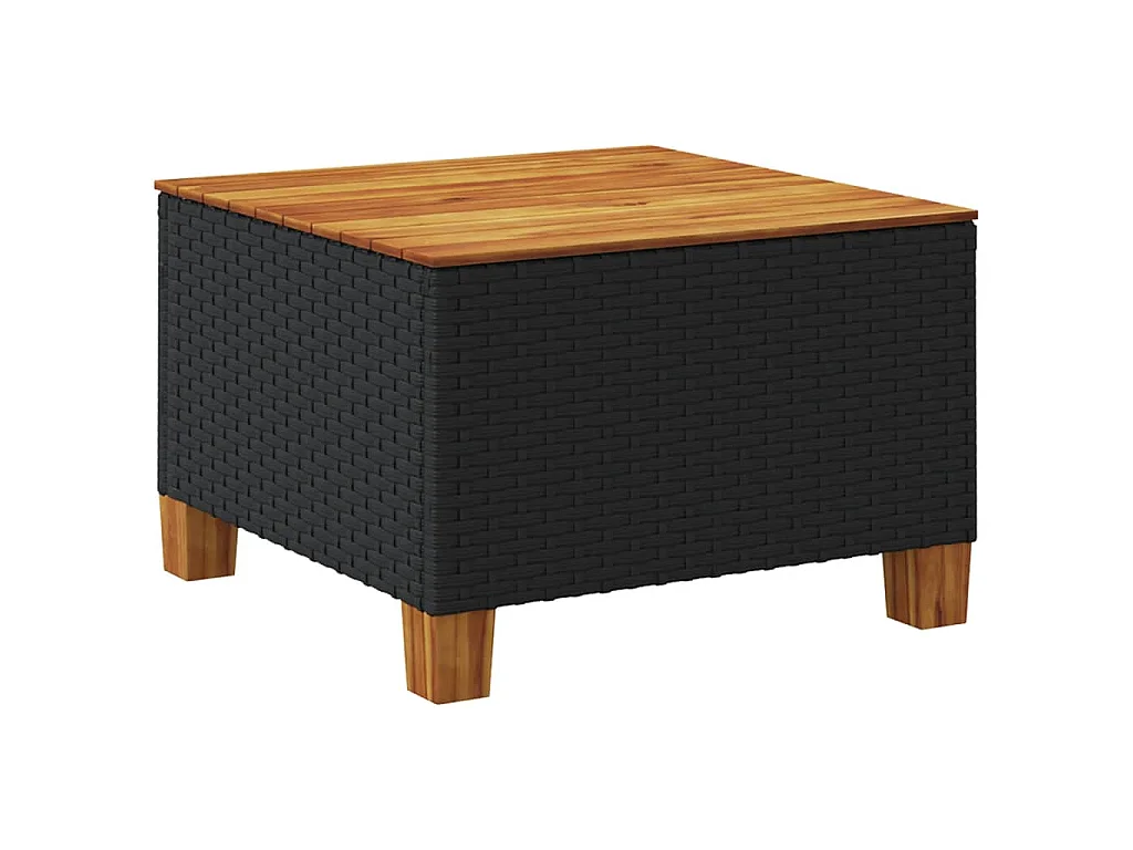 Table de jardin noir 55x55x36 cm résine tressée et bois acacia