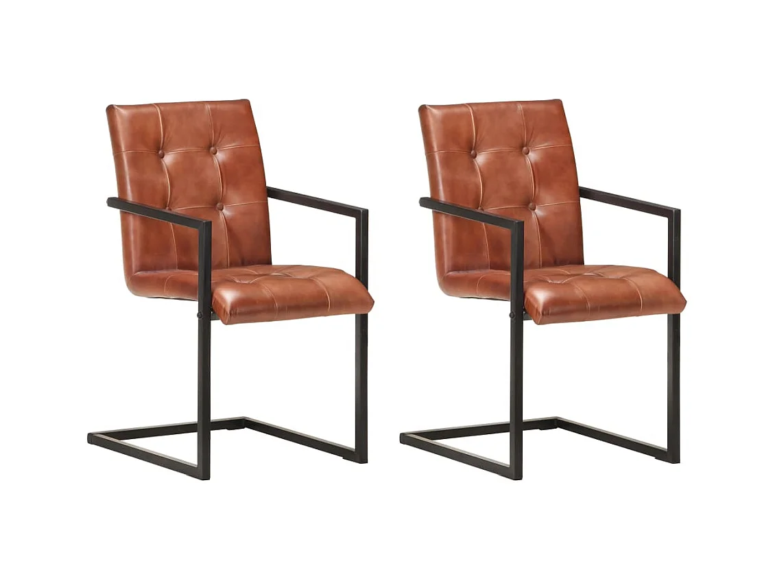 Chaises à manger cantilever lot de 2 marron cuir véritable