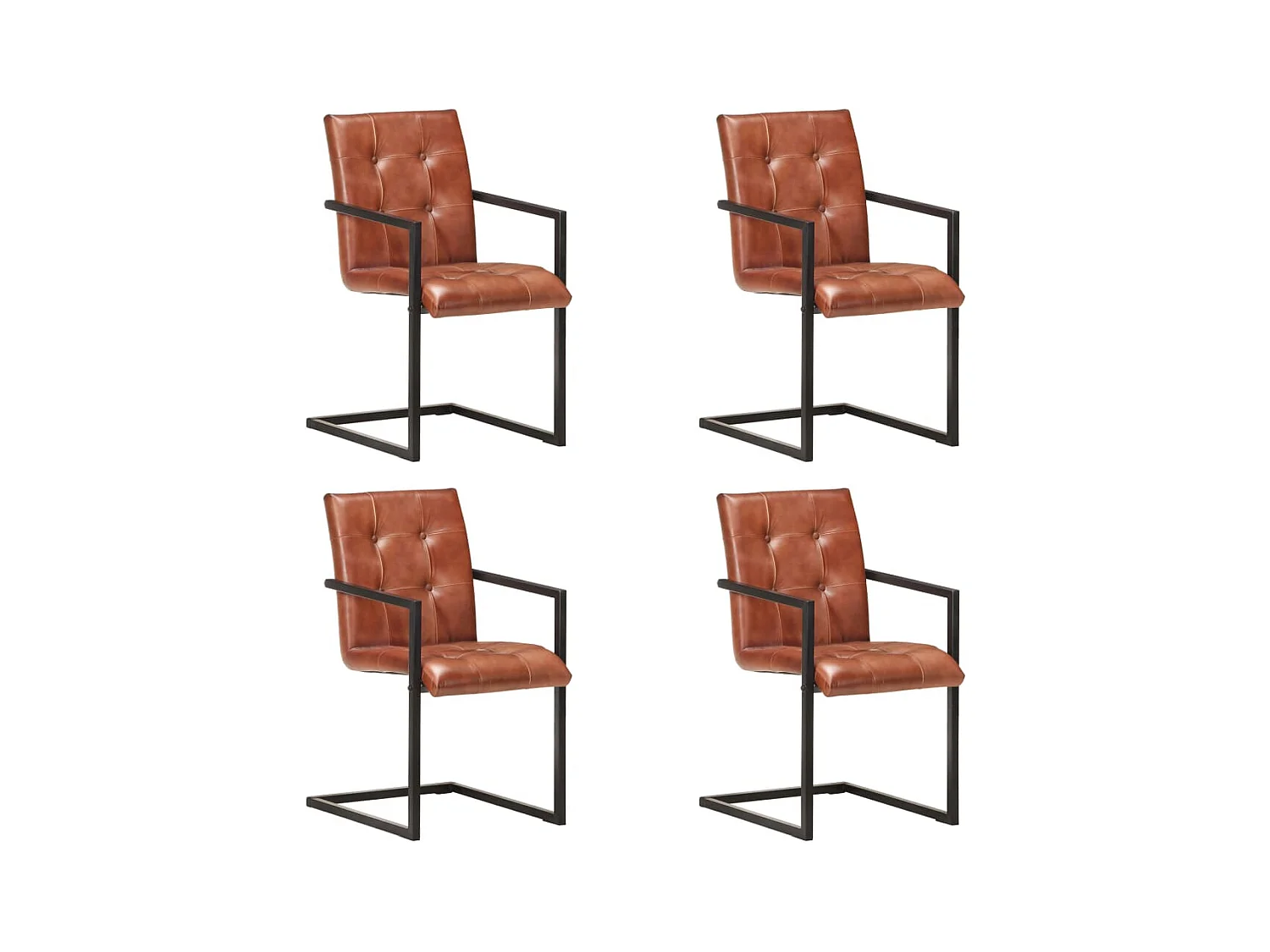 Chaises à manger cantilever lot de 4 marron cuir véritable